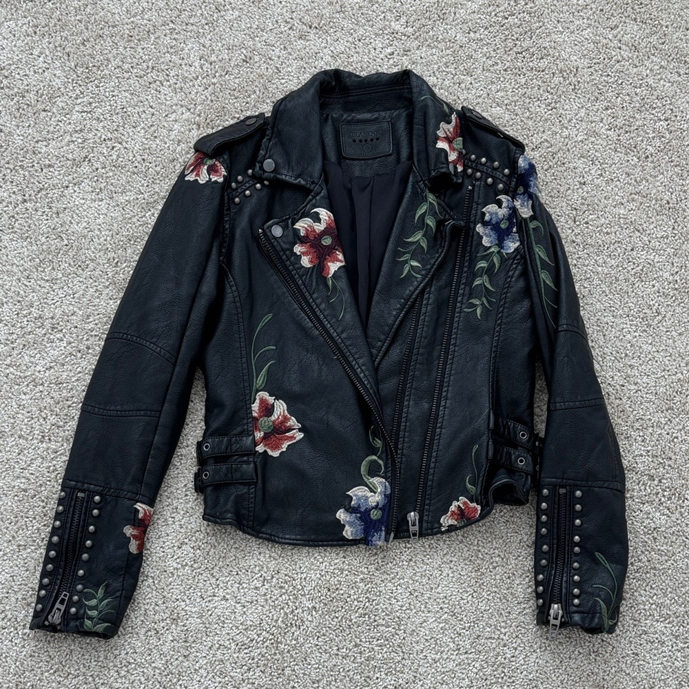 Blank NYC Floral Embroidered Vegan Leather Jacket